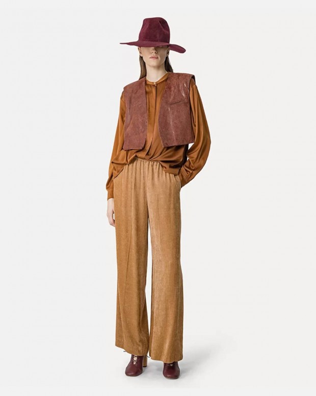 MATTE CORDUROY WIDE LEG PANTS CARAMEL