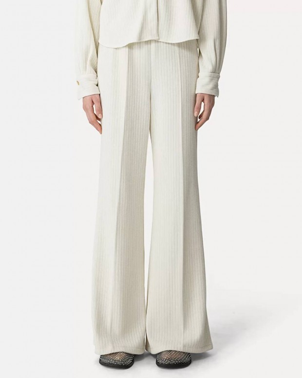KNITTED CORDUROY FLARED PANTS IVORY