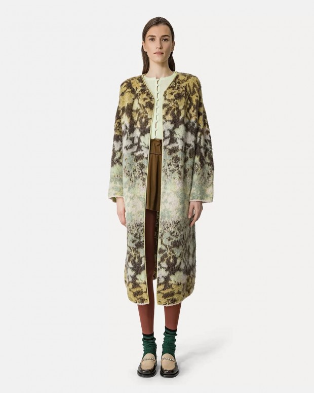 "BLOOM MIST" MOHAIR ALPACA JACQUARD COAT GARDEN