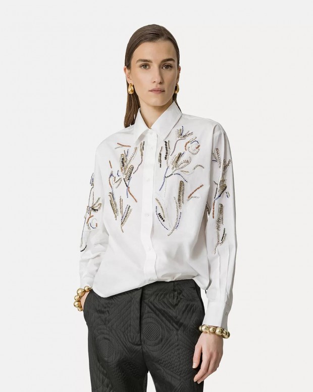 CRYSTAL ROSE COTTON POPLIN SHIRT BIANCO