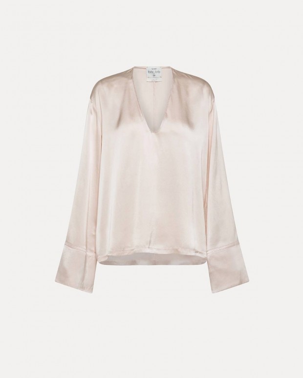 SILK SATIN LONG SLEEVE TOP OYSTER