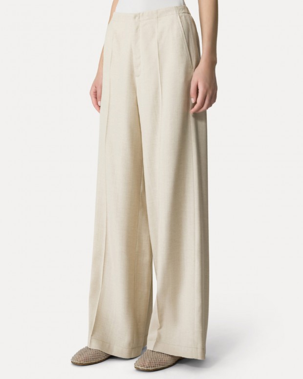 VISCOSE WOOL SLUB FLAT FRONT PANTS DUNE