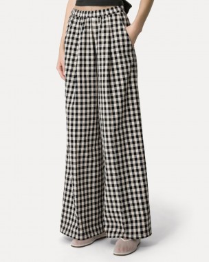 COTTON GINGHAM WIDE LEG...